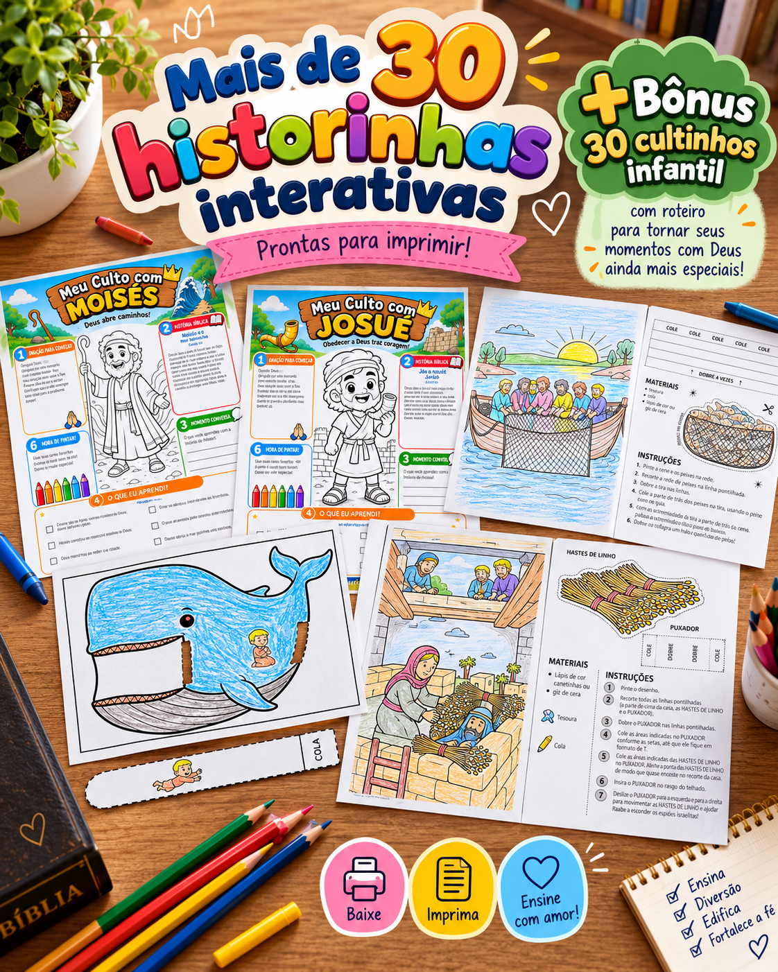 Kit com mais de 30 historinhas interativas e bônus de 30 cultinhos infantis